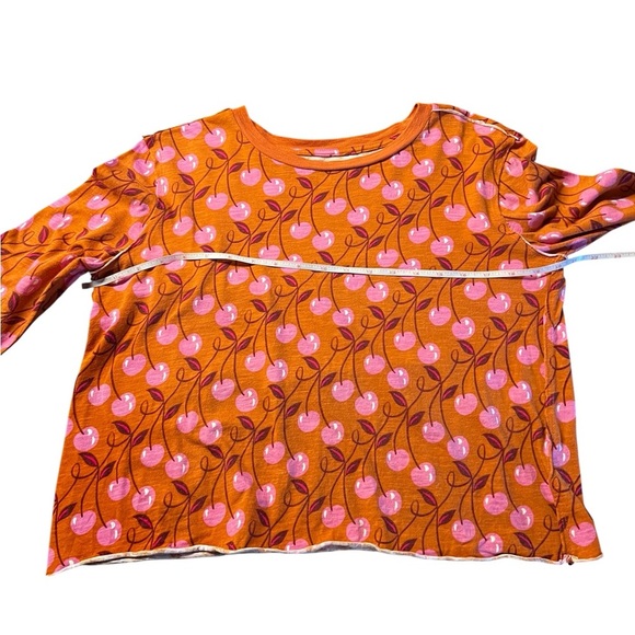 Maeve By Anthropologie Orange and Pink Cherry Print Long Sleeve Top Size Small - Picture 6 of 9